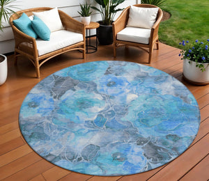 HomeRoots 5' Blue and Gray Floral Area Rug - Durable, Washable Indoor/Outdoor Design for Timeless Elegance 8' Round 623080