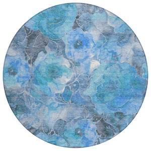 HomeRoots 5' Blue and Gray Floral Area Rug - Durable, Washable Indoor/Outdoor Design for Timeless Elegance 8' Round 623080