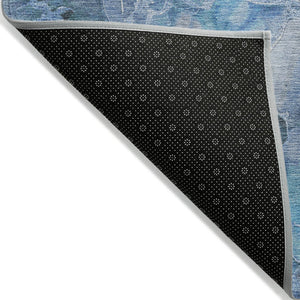 HomeRoots 5' Blue and Gray Floral Area Rug - Durable, Washable Indoor/Outdoor Design for Timeless Elegance 8' Round 623080