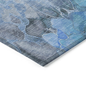 HomeRoots 5' Blue and Gray Floral Area Rug - Durable, Washable Indoor/Outdoor Design for Timeless Elegance 8' Round 623080
