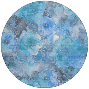 HomeRoots 5' Blue and Gray Floral Area Rug - Durable, Washable Indoor/Outdoor Design for Timeless Elegance 8' Round 623080