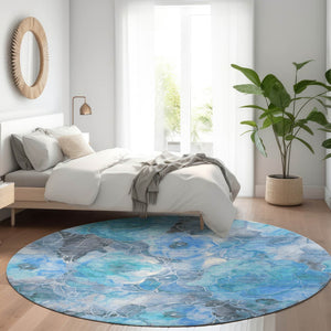 HomeRoots 5' Blue and Gray Floral Area Rug - Durable, Washable Indoor/Outdoor Design for Timeless Elegance 8' Round 623080