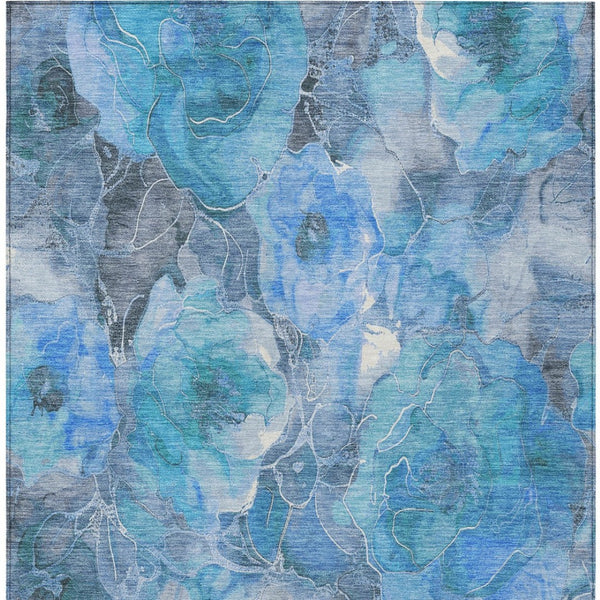 HomeRoots 5' Blue and Gray Floral Area Rug - Durable, Washable Indoor/Outdoor Design for Timeless Elegance 8' X 10' 623081