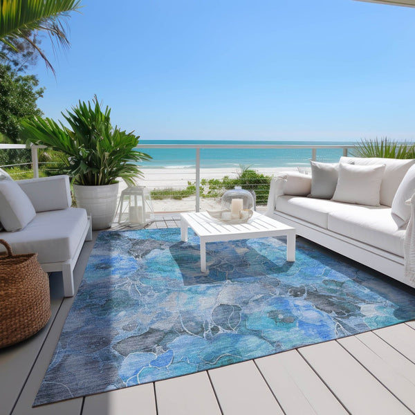 HomeRoots 5' Blue and Gray Floral Area Rug - Durable, Washable Indoor/Outdoor Design for Timeless Elegance 8' X 10' 623081
