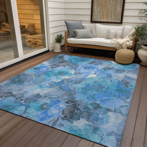 HomeRoots 5' Blue and Gray Floral Area Rug - Durable, Washable Indoor/Outdoor Design for Timeless Elegance 9' X 12' 623082
