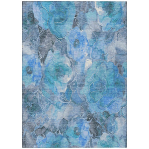 HomeRoots 5' Blue and Gray Floral Area Rug - Durable, Washable Indoor/Outdoor Design for Timeless Elegance 9' X 12' 623082