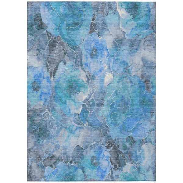 HomeRoots 5' Blue and Gray Floral Area Rug - Durable, Washable Indoor/Outdoor Design for Timeless Elegance 9' X 12' 623082