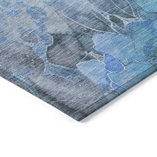 HomeRoots 5' Blue and Gray Floral Area Rug - Durable, Washable Indoor/Outdoor Design for Timeless Elegance 9' X 12' 623082
