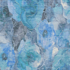 HomeRoots 5' Blue and Gray Floral Area Rug - Durable, Washable Indoor/Outdoor Design for Timeless Elegance 9' X 12' 623082