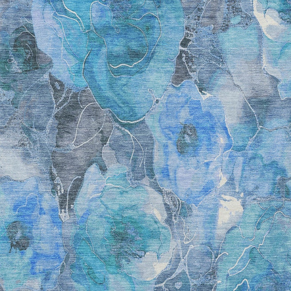 HomeRoots 5' Blue and Gray Floral Area Rug - Durable, Washable Indoor/Outdoor Design for Timeless Elegance 9' X 12' 623082
