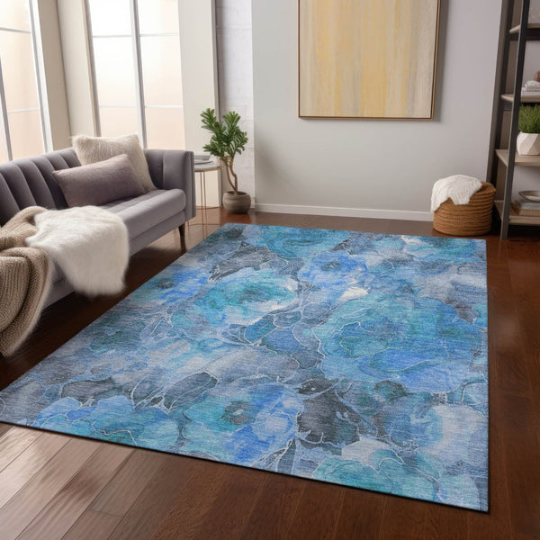 HomeRoots 5' Blue and Gray Floral Area Rug - Durable, Washable Indoor/Outdoor Design for Timeless Elegance 9' X 12' 623082
