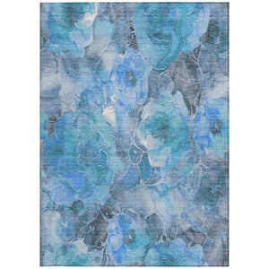 HomeRoots 5' Blue and Gray Floral Area Rug - Durable, Washable Indoor/Outdoor Design for Timeless Elegance 10' X 14' 623083