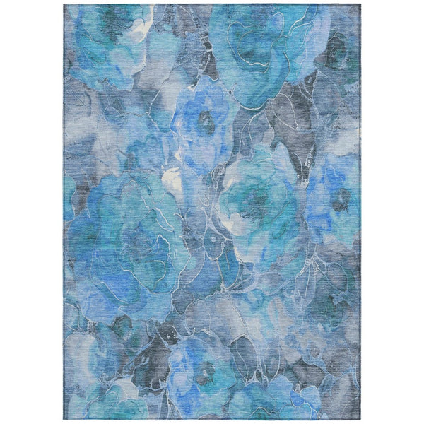 HomeRoots 5' Blue and Gray Floral Area Rug - Durable, Washable Indoor/Outdoor Design for Timeless Elegance 10' X 14' 623083