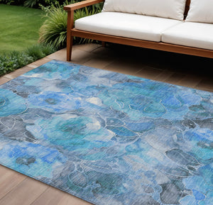 HomeRoots 5' Blue and Gray Floral Area Rug - Durable, Washable Indoor/Outdoor Design for Timeless Elegance 10' X 14' 623083