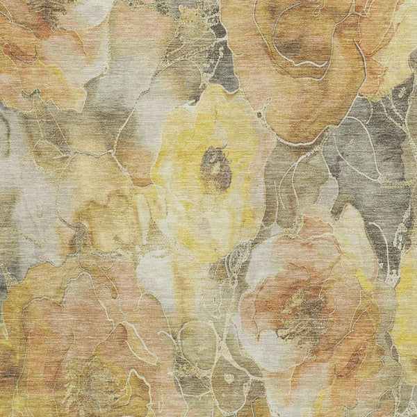 HomeRoots 5' Elegant Gold and Gray Floral Area Rug - Durable, Washable Design for Indoor and Outdoor Spaces 5' X 8' 623085