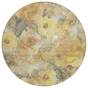 HomeRoots 5' Elegant Gold and Gray Floral Area Rug - Durable, Washable Design for Indoor and Outdoor Spaces 8' Round 623086