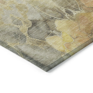 HomeRoots 5' Elegant Gold and Gray Floral Area Rug - Durable, Washable Design for Indoor and Outdoor Spaces 8' Round 623086