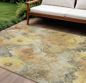 HomeRoots 5' Elegant Gold and Gray Floral Area Rug - Durable, Washable Design for Indoor and Outdoor Spaces 8' X 10' 623087