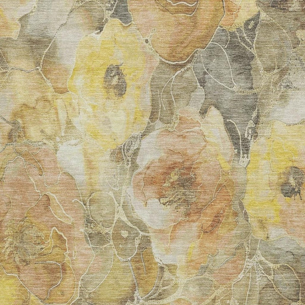 HomeRoots 5' Elegant Gold and Gray Floral Area Rug - Durable, Washable Design for Indoor and Outdoor Spaces 8' X 10' 623087