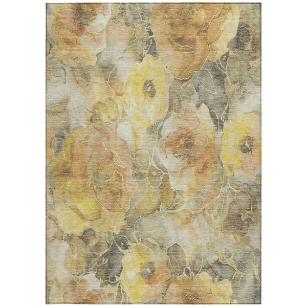 HomeRoots 5' Elegant Gold and Gray Floral Area Rug - Durable, Washable Design for Indoor and Outdoor Spaces 8' X 10' 623087
