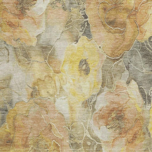 HomeRoots 5' Elegant Gold and Gray Floral Area Rug - Durable, Washable Design for Indoor and Outdoor Spaces 9' X 12' 623088