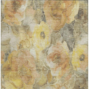 HomeRoots 5' Elegant Gold and Gray Floral Area Rug - Durable, Washable Design for Indoor and Outdoor Spaces 10' X 14' 623089