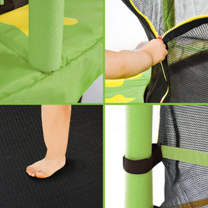 English Elm 55 Inch Round Kids Trampoline with Enclosure Net Foam Padded Poles Safe Bounce Green MS311751AAF
