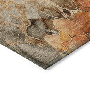 HomeRoots 5' Durable Orange and Gray Floral Area Rug - Machine Washable for Easy Care in Indoor or Outdoor Spaces 8' Round 623092