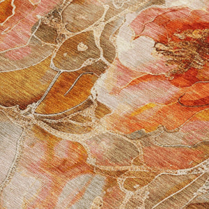 HomeRoots 5' Durable Orange and Gray Floral Area Rug - Machine Washable for Easy Care in Indoor or Outdoor Spaces 9' X 12' 623094