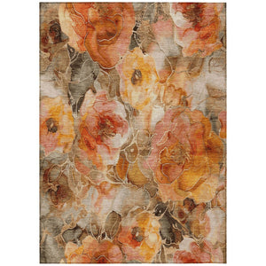 HomeRoots 5' Durable Orange and Gray Floral Area Rug - Machine Washable for Easy Care in Indoor or Outdoor Spaces 9' X 12' 623094