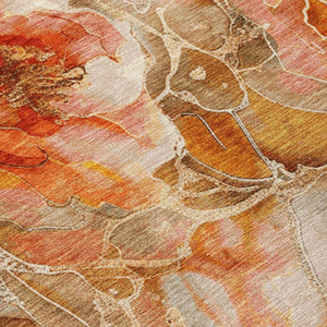 HomeRoots 5' Durable Orange and Gray Floral Area Rug - Machine Washable for Easy Care in Indoor or Outdoor Spaces 9' X 12' 623094