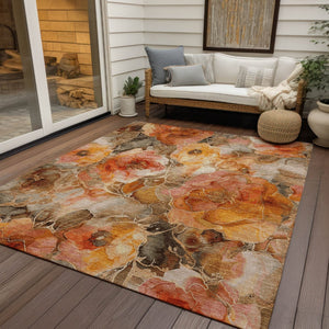 HomeRoots 5' Durable Orange and Gray Floral Area Rug - Machine Washable for Easy Care in Indoor or Outdoor Spaces 10' X 14' 623095