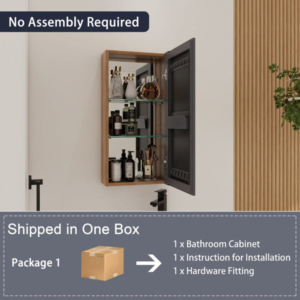 English Elm 14'' Wall Mounted Bathroom Medicine Cabinet with Adjustable Glass Shelves and Mirror Door W999P470285