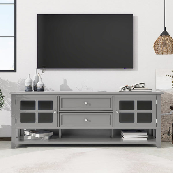 English Elm TV Stand with Modern Sleek Panel Design, Soft-Closing Drawers, Magnetic Doors & Sturdy Storage System Grey WF309280AAK