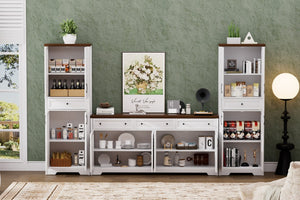 English Elm Tv Cabinet Set - Modern White & Walnut Multifunctional Storage Solution For Living Room, 113.5" L W1162S00018-GIGA