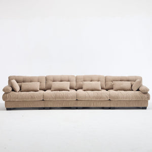 English Elm Modular Cloud Sectional Sofa Flannelette Upholstered Deep Seat with Plush Round Armrests Light Brown W2120S00042