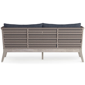 English Elm Santiago Outdoor Sofa in Slate Grey — Handcrafted Aluminum & Acacia Wood, Water-Repellent Cushions, Removable Covers B136P159396
