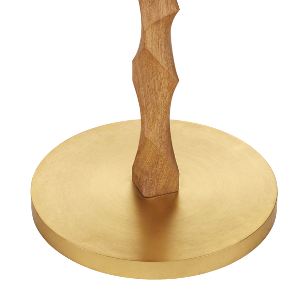 Sunbird Floor Lamp - Handcrafted Tan Wood Design with Brass Base & Off-White Shade for Modern Spaces