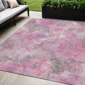 HomeRoots 5' Pink and Gray Floral Area Rug - Durable, Washable Design for Indoor and Outdoor Charm and Style 5' X 8' 623103