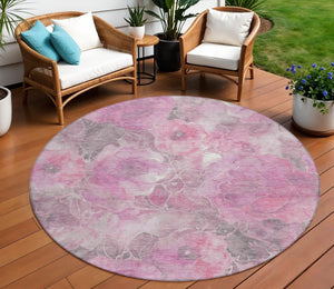 HomeRoots 5' Pink and Gray Floral Area Rug - Durable, Washable Design for Indoor and Outdoor Charm and Style 8' Round 623104
