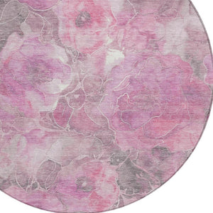 HomeRoots 5' Pink and Gray Floral Area Rug - Durable, Washable Design for Indoor and Outdoor Charm and Style 8' Round 623104