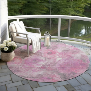 HomeRoots 5' Pink and Gray Floral Area Rug - Durable, Washable Design for Indoor and Outdoor Charm and Style 8' Round 623104