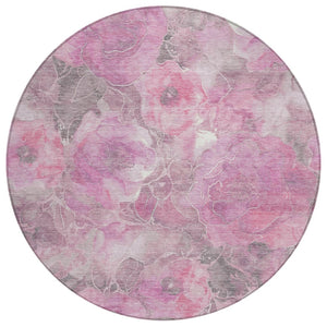 HomeRoots 5' Pink and Gray Floral Area Rug - Durable, Washable Design for Indoor and Outdoor Charm and Style 8' Round 623104