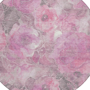 HomeRoots 5' Pink and Gray Floral Area Rug - Durable, Washable Design for Indoor and Outdoor Charm and Style 8' Round 623104