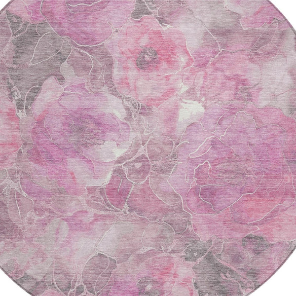 HomeRoots 5' Pink and Gray Floral Area Rug - Durable, Washable Design for Indoor and Outdoor Charm and Style 8' Round 623104