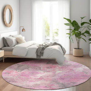 HomeRoots 5' Pink and Gray Floral Area Rug - Durable, Washable Design for Indoor and Outdoor Charm and Style 8' Round 623104