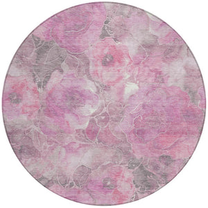 HomeRoots 5' Pink and Gray Floral Area Rug - Durable, Washable Design for Indoor and Outdoor Charm and Style 8' Round 623104