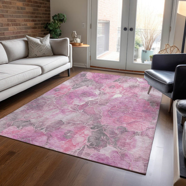 HomeRoots 5' Pink and Gray Floral Area Rug - Durable, Washable Design for Indoor and Outdoor Charm and Style 8' X 10' 623105