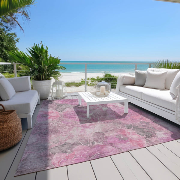 HomeRoots 5' Pink and Gray Floral Area Rug - Durable, Washable Design for Indoor and Outdoor Charm and Style 8' X 10' 623105