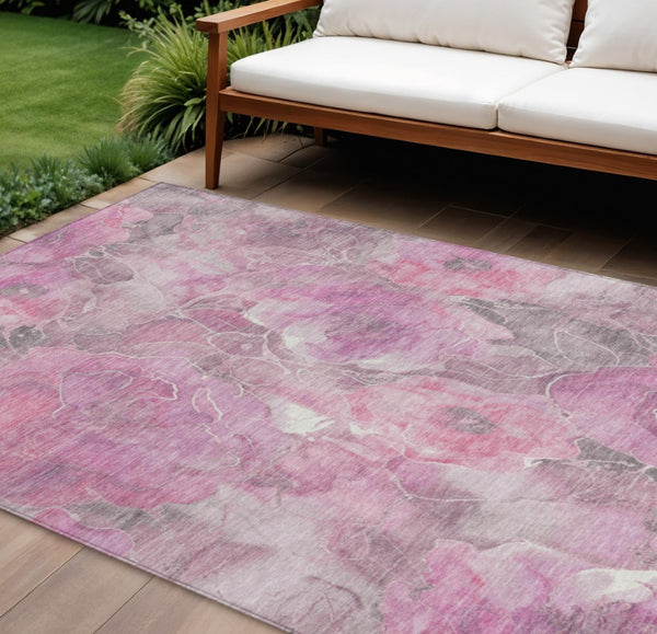 HomeRoots 5' Pink and Gray Floral Area Rug - Durable, Washable Design for Indoor and Outdoor Charm and Style 9' X 12' 623106